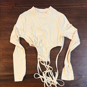 Cream Long Sleeve Ruched Top